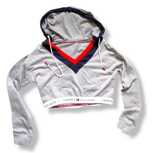 Tommy Hilfiger Cropped hoodie sweatshirt sz L - Picture 5 of 11